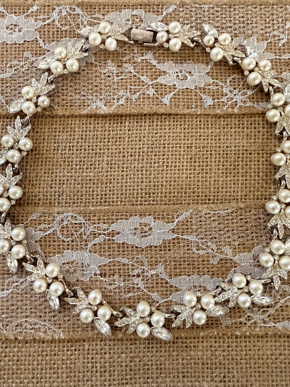 Napier Pearl and Crystal Floral Choker in Silver Tone